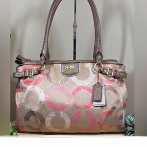 Coach Madison Signature Pink Op Art Carryall Handbag